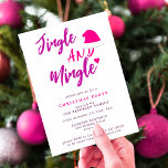 Jingle und mingle rosa script Christmas Party Einladung<br><div class="desc">Moderne Weihnachtsfeiertage Jingle und Mingle Party Einladung mit einer trendigen Handschrift Typografie Drehbuch,  ein kleines Herz und eine Weihnachtsmannmütze in trendigem lila und heißen Rosa.</div>