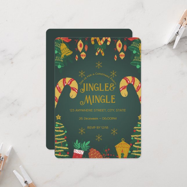 Jingle und Mingle Weihnachts-Einladung Einladung (Vorderseite/Rückseite Beispiel)