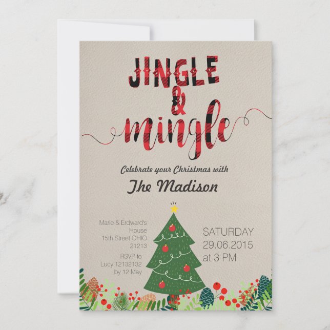 Jingle und Mingle Weihnachtszeit-Party Einladung (Vorderseite)