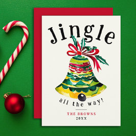 Jingle Weihnachtsglocke rot und grün Bow Watercolo Feiertagskarte