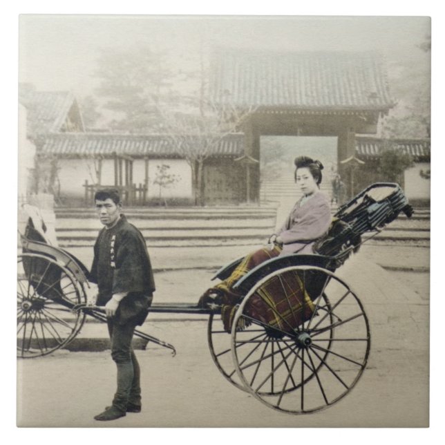 "Jinrikisha" vor einem Tempel, c.1880 (Hand Co Fliese (Vorderseite)