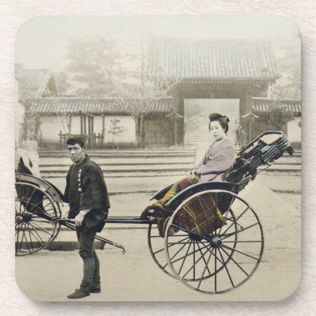 "Jinrikisha" vor einem Tempel, c.1880 (Hand Co Getränkeuntersetzer (Vorderseite)
