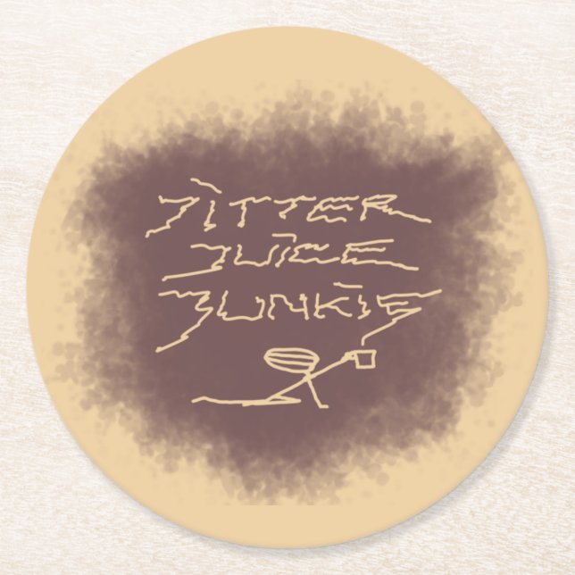 Jitter Juice Junkie - Kaffeekunst auf Latte Brown. Runder Pappuntersetzer (Vorderseite)