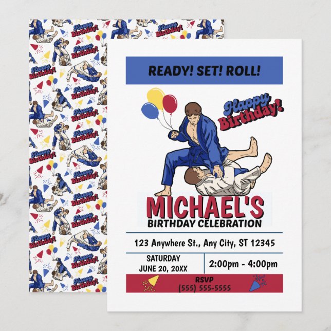 Jiu Jitsu Birthday Party Invitation Einladung (Vorne/Hinten)