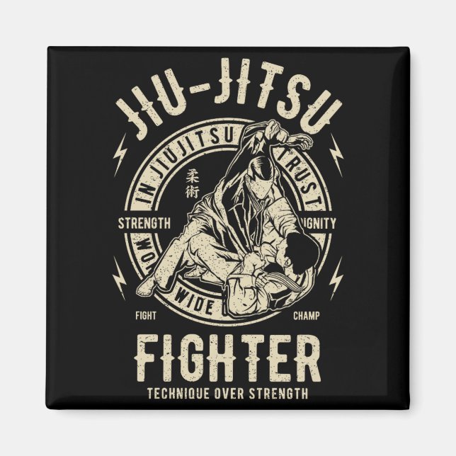 Jiu Jitsu Kämpfer Technik Über Stärke Premium Magnet (Vorne)