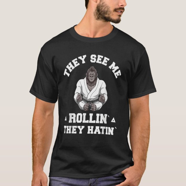 Jiu Jitsu Rollin BJJ Grappling Gorilla T-Shirt (Vorderseite)