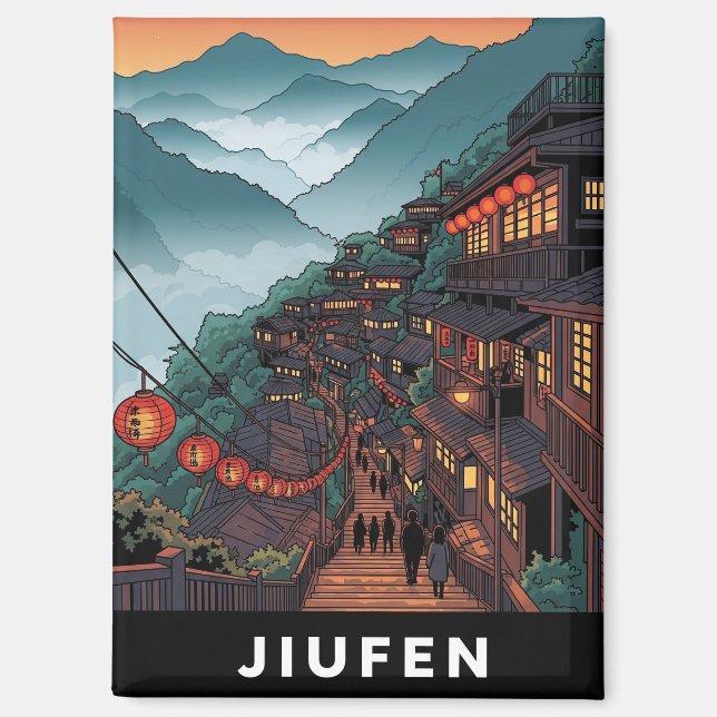 Jiufen Taiwan Abend Magnet (Vorderseite)