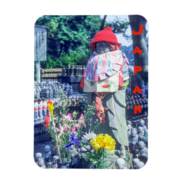 Jizo-Mönchsstatue mit Bib und Hut - Japan Magnet (Vertikal)