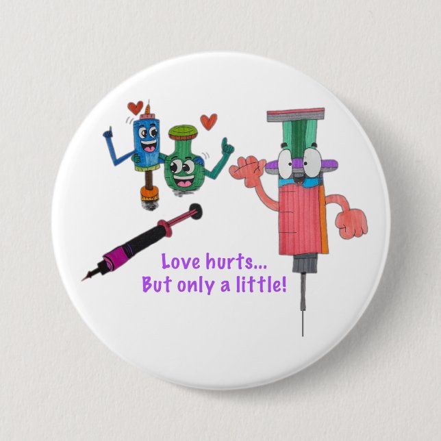 JMCdesign COVID Vaccine Liebe Hurts Button (Vorderseite)
