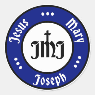 JMJ: Jesus, Mary, Joseph Logo (Blau) Runder Aufkleber