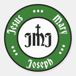 JMJ: Jesus, Mary, Joseph Logo (grün) Runder Aufkleber