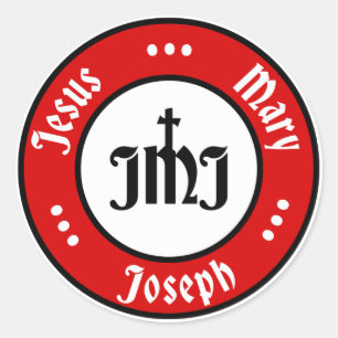 JMJ: Jesus, Mary, Joseph Logo (rot) Runder Aufkleber