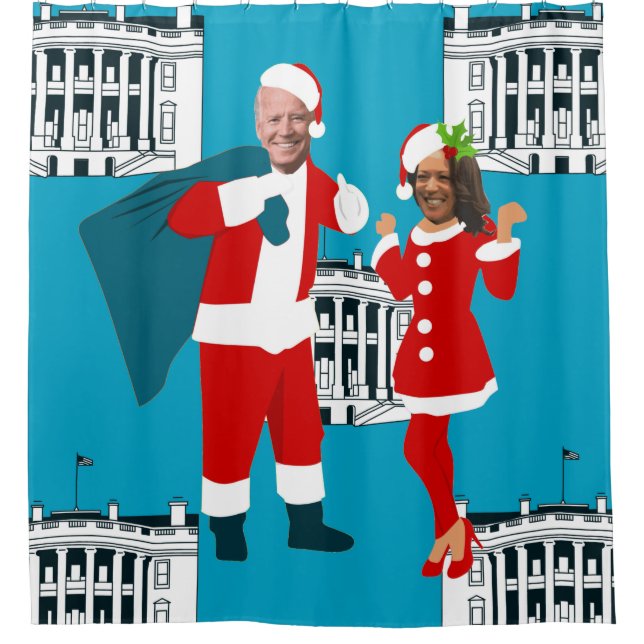 Joan biden santa kamala harris blue white house duschvorhang (Vorderseite)