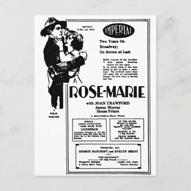 Joan Crawford Rose-Marie 1928 Postkarte (Vorderseite)