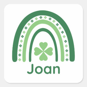 Joan Name Clover Boho Regenbogen Quadratischer Aufkleber