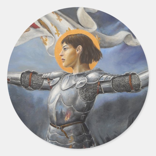 Joan of Arc mit Banner Runder Aufkleber (Vorderseite)