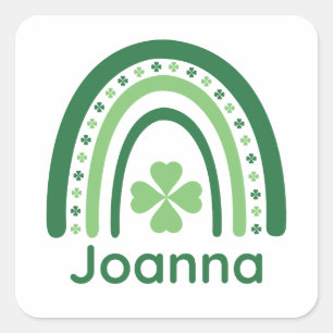 Joanna Name Clover Boho Rainbow Quadratischer Aufkleber