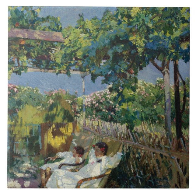 Joaquin Sorolla - Siesta im Garten Fliese (Vorderseite)