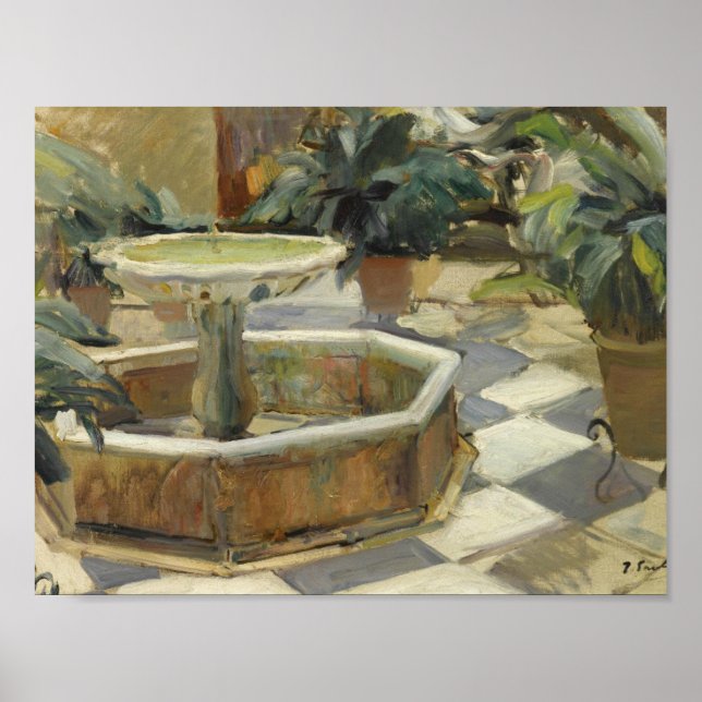 Joaquin Sorolla - Springbrunnen im Hof Poster (Vorne)