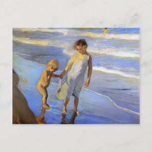 Joaquín Sorolla- Valencia, LIttle Girls am Strand Postkarte