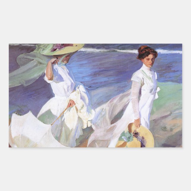 Joaquin Sorolla Women Walking Beach Rechteckiger Aufkleber (Vorderseite)