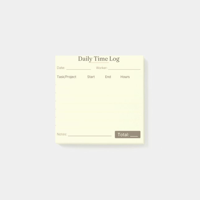 Job Time Log Notepad – Work Hours Tracker Post-it Klebezettel (Vorderseite)