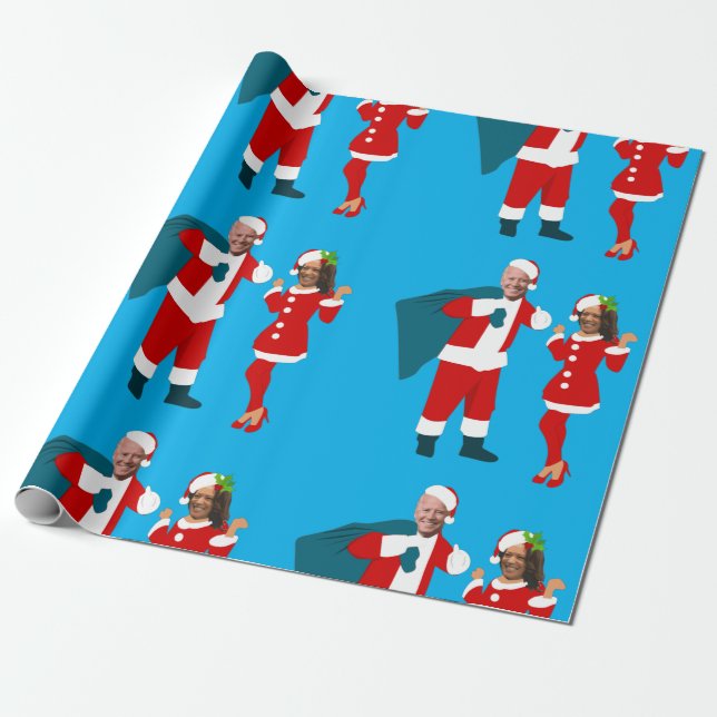 jobiden santa kamala harris blauer Weihnachtsweih Geschenkpapier (Ungerollt)