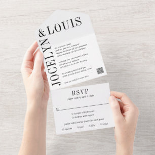 Jocelyn Black and White Modern Wedding All In One Einladung