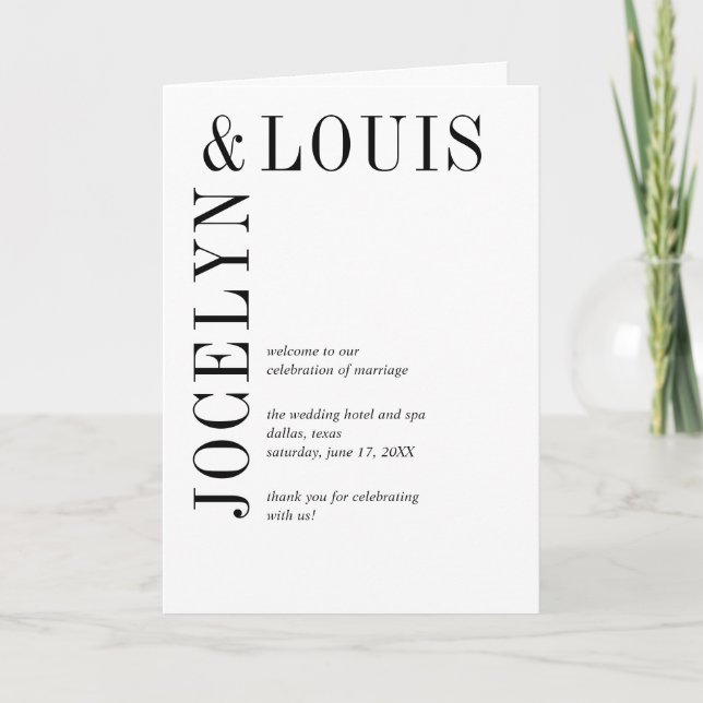 Jocelyn Black and White Modern Wedding Programm (Vorderseite)