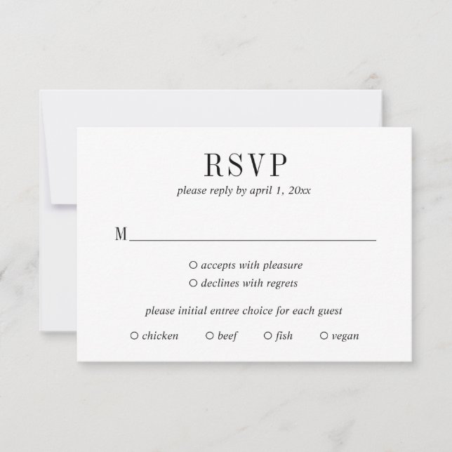 Jocelyn Black and White Modern Wedding RSVP Karte (Vorderseite)