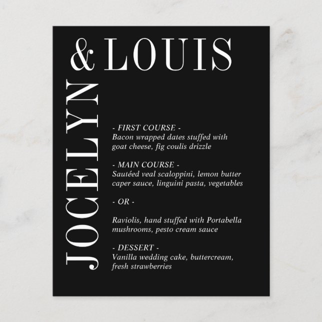 Jocelyn Black Menu Mariage moderne (Devant)