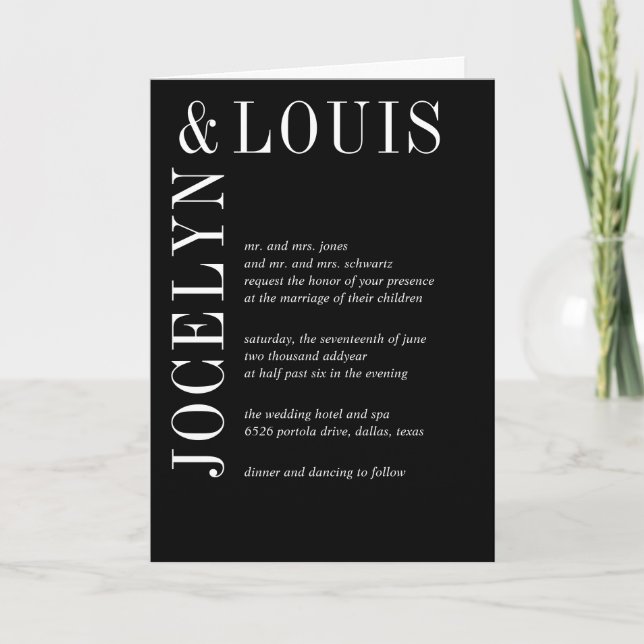 Jocelyn Black Modern Wedding Einladung (Vorderseite)