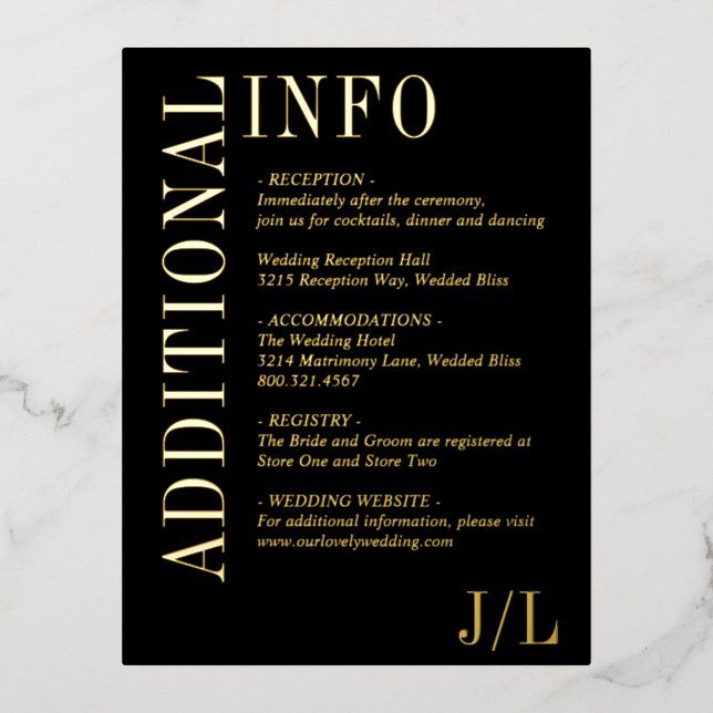 Jocelyn Black Modern Wedding Enclosure Card Folie Einladungspostkarte (Vorderseite)