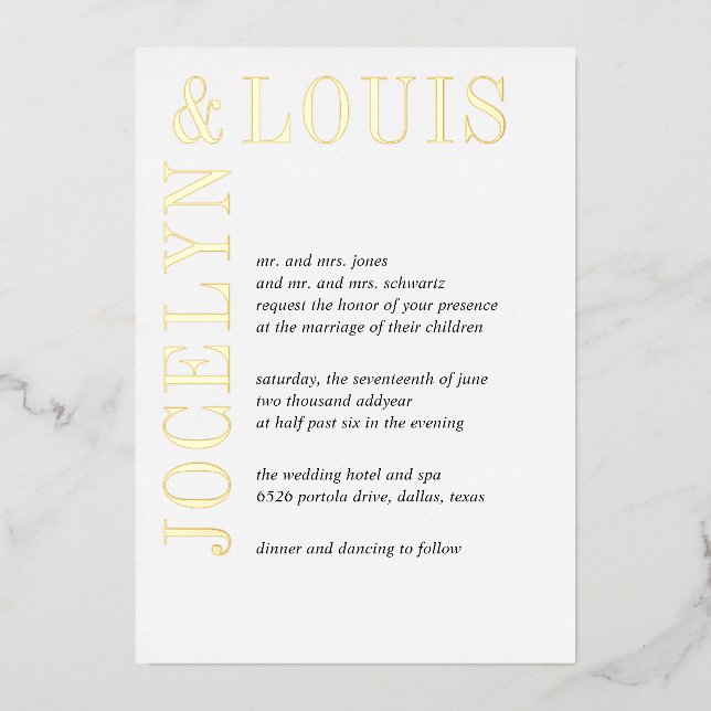Jocelyn Modern Wedding Folieneinladung (Vorderseite)