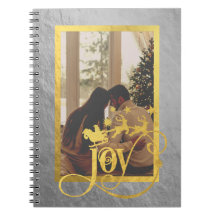 JoChristmas Foto Silver & Gold Spiral Notebook