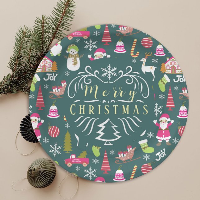 JoChristmas Green Pappteller (Cute Christmas joy party plate. )