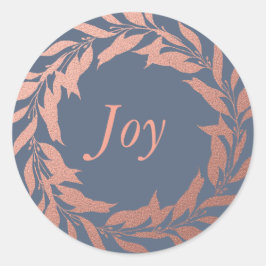 JoChristmas Rose Gold Wreath Dark Blue Runder Aufkleber