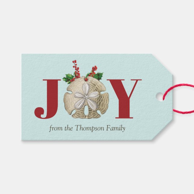 JoChristmas Sand Dollar Holly Berries Küste Geschenkanhänger (Vorderseite (Horizontal))