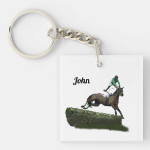 Jockey Cheval En Porte - clé Acrylique Vert