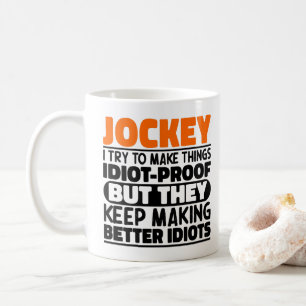 Jockey Ich versuche, Dinge lustig zu machen Sprüch Kaffeetasse