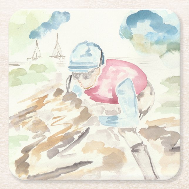 Jockey on Horse Rechteckiger Pappuntersetzer (Vorderseite)