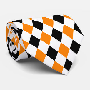 Jockey Seide Diamant Orange Schwarz und Weiß Krawa Krawatte