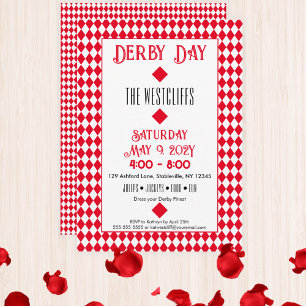 Jockey Silk Diamonds Red und White Derby Einladung