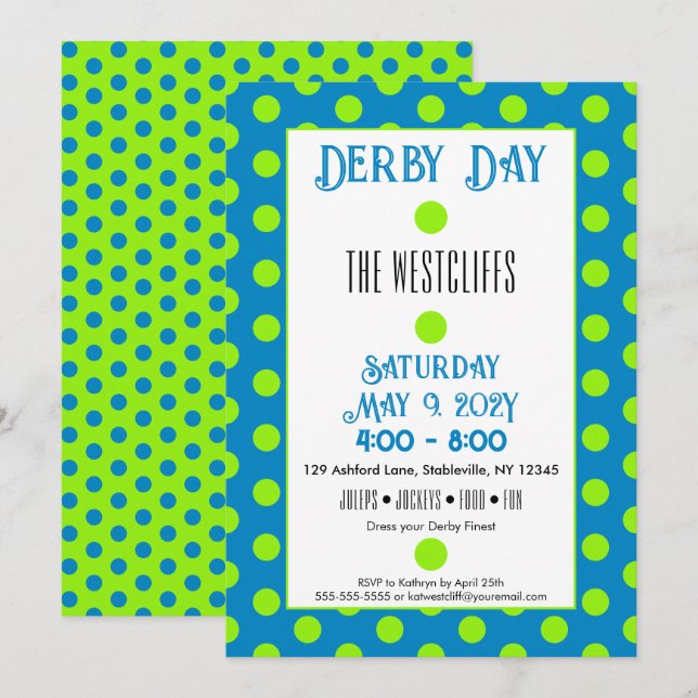 Jockey Silk Dots Green und Blue Derby Einladung (Vorne/Hinten)
