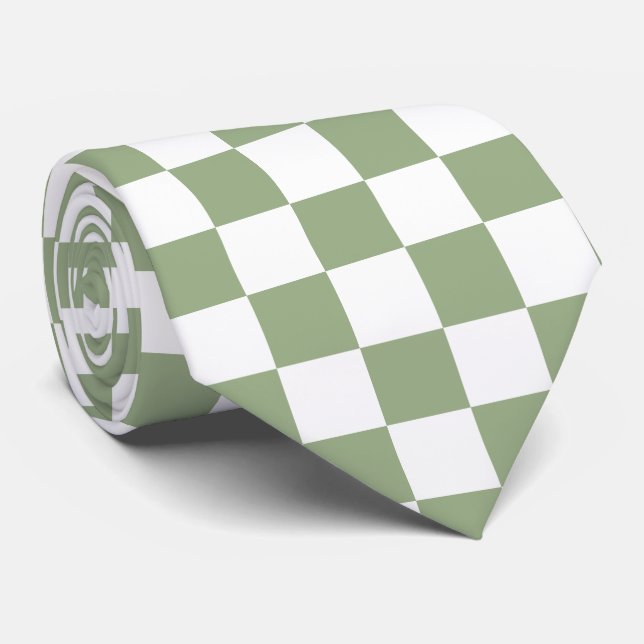 Jockey Silks Checkerboard Sage Green White Derby Krawatte (Gerollt)