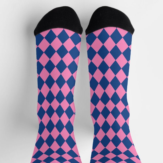 Jockey Silks Diamond French Blue und Pink Socken (Oben)