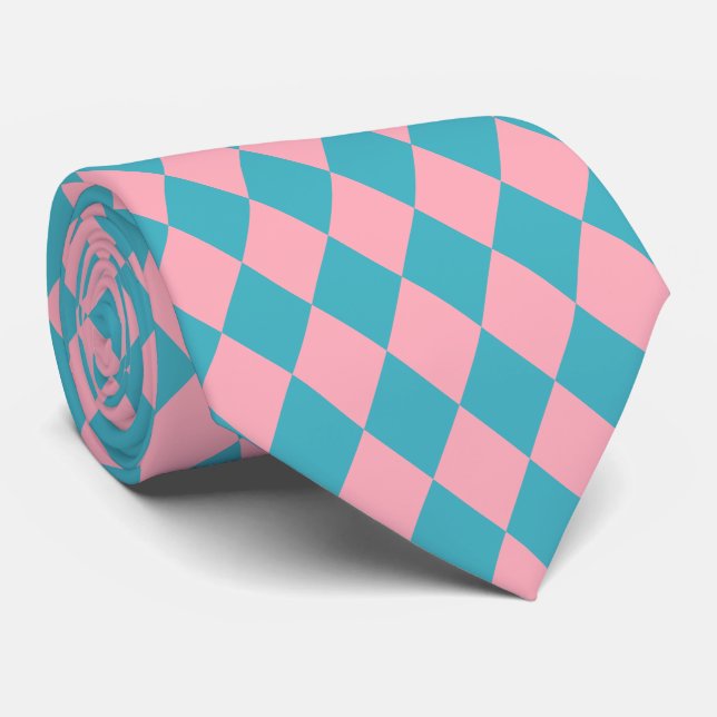 Jockey Silks Diamond Pink und Blue Green Neck Tie Krawatte (Gerollt)