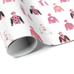 Jockey Silks Pink White Horse Racing Muster Geschenkpapier