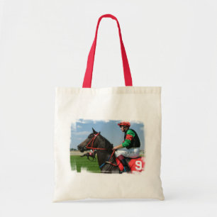 Jockey-und Pferdekleine Leinwand-Tasche Tragetasche