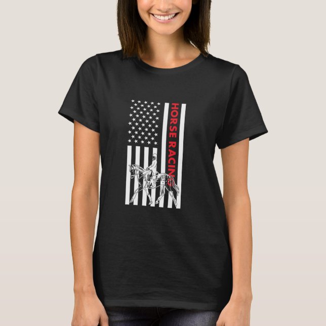 Jockey Us Flag Horse Racing T-Shirt (Vorderseite)